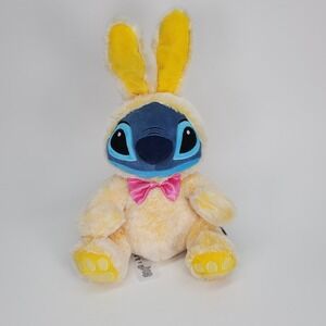 Disney Store 2021 Stitch Easter Bunny Plush Yellow Costume Pink Bow 15 Inch‎ NWT